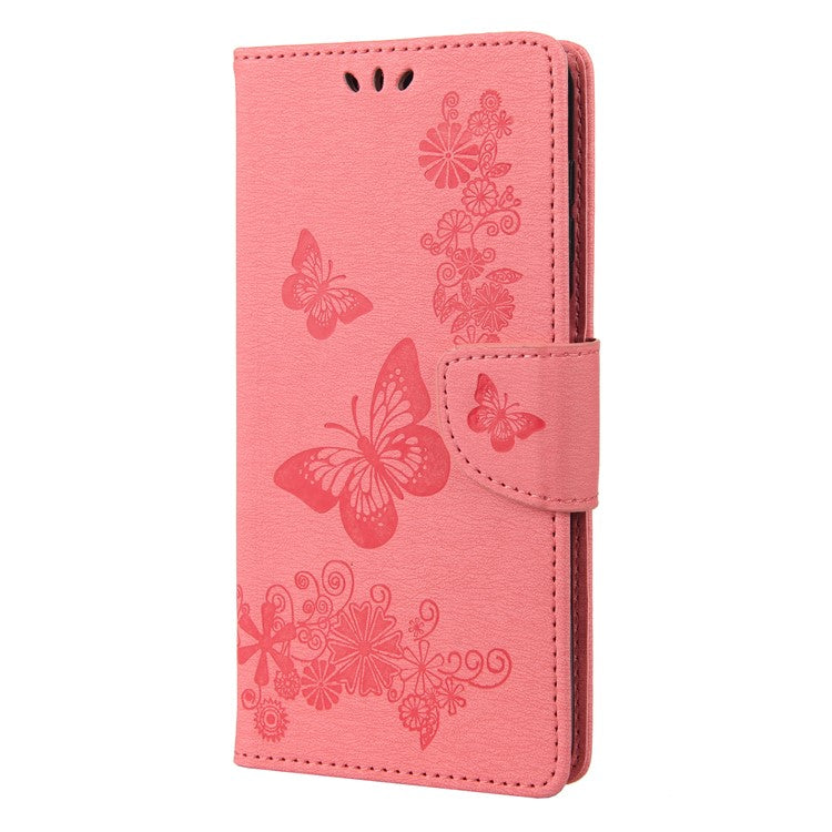 Butterfly Flower Imprinted Phone Case for Motorola Moto G22 Protective Folio Flip Cover Leather Phone Protector with Stand Wallet - Pink