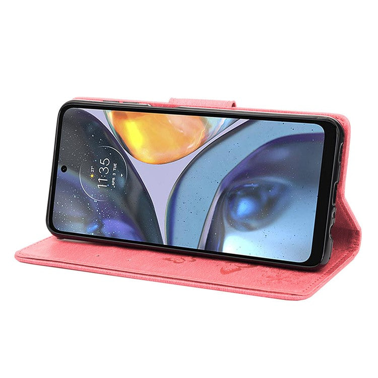 Butterfly Flower Imprinted Phone Case for Motorola Moto G22 Protective Folio Flip Cover Leather Phone Protector with Stand Wallet - Pink