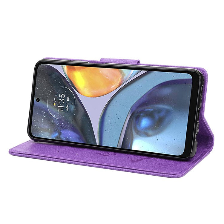 Butterfly Flower Imprinted Phone Case for Motorola Moto G22 Protective Folio Flip Cover Leather Phone Protector with Stand Wallet - Purple