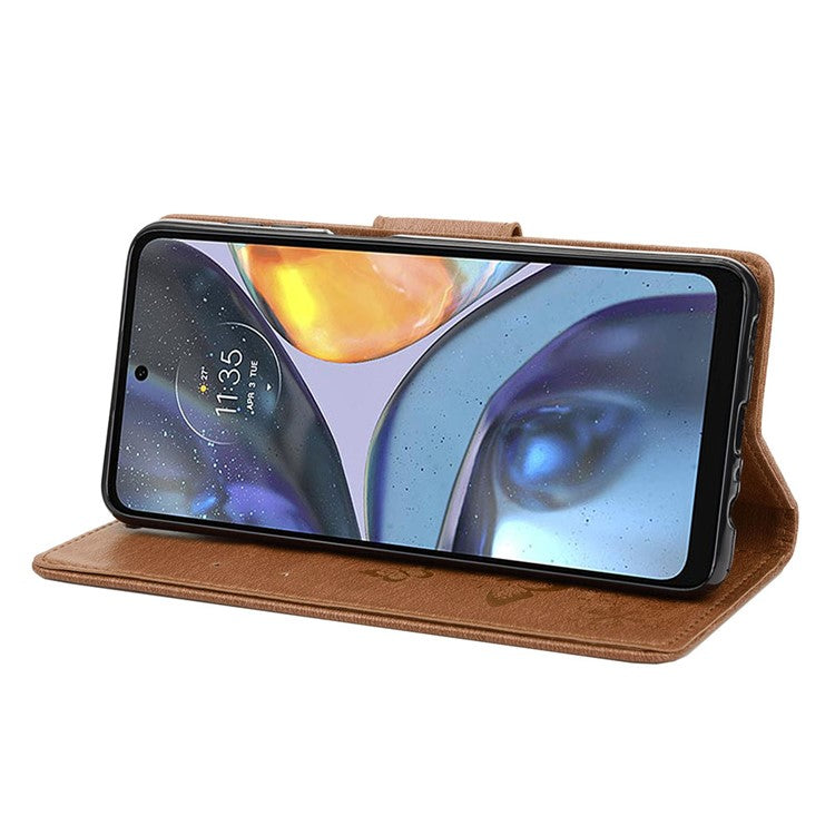 Butterfly Flower Imprinted Phone Case for Motorola Moto G22 Protective Folio Flip Cover Leather Phone Protector with Stand Wallet - Brown