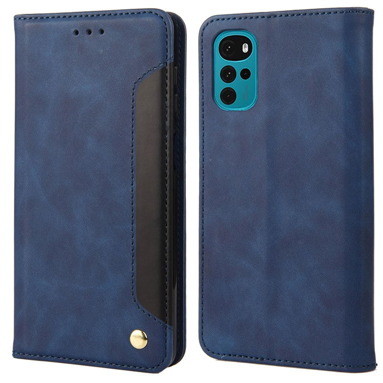 Shockproof Case for Motorola Moto G22 Business Style Phone Stand Cover Phone Case Splicing Leather Shell with Wallet - Blue