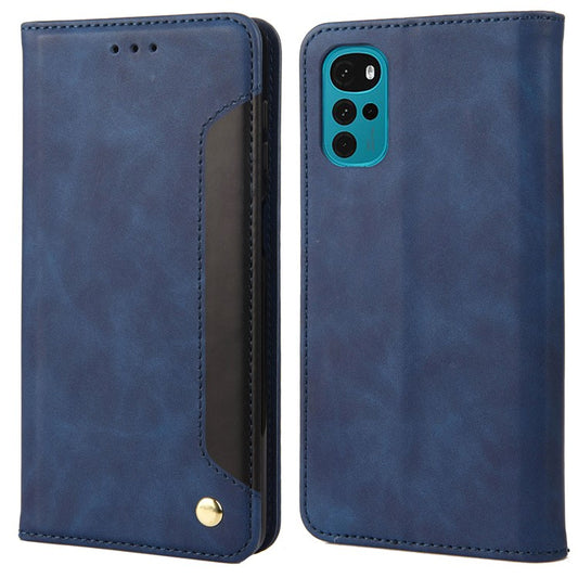 Shockproof Case for Motorola Moto G22 Business Style Phone Stand Cover Phone Case Splicing Leather Shell with Wallet - Blue