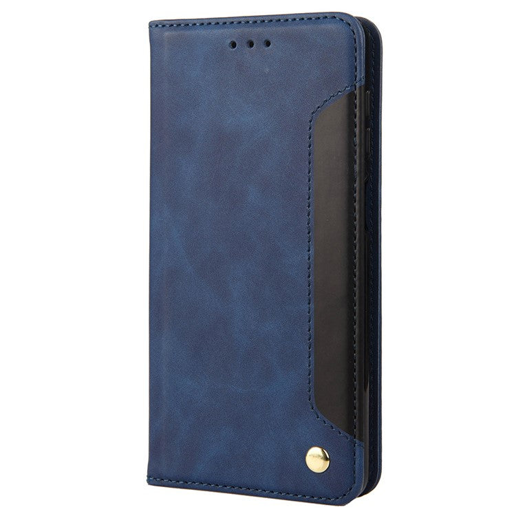 Shockproof Case for Motorola Moto G22 Business Style Phone Stand Cover Phone Case Splicing Leather Shell with Wallet - Blue