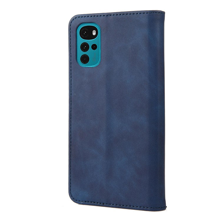 Shockproof Case for Motorola Moto G22 Business Style Phone Stand Cover Phone Case Splicing Leather Shell with Wallet - Blue