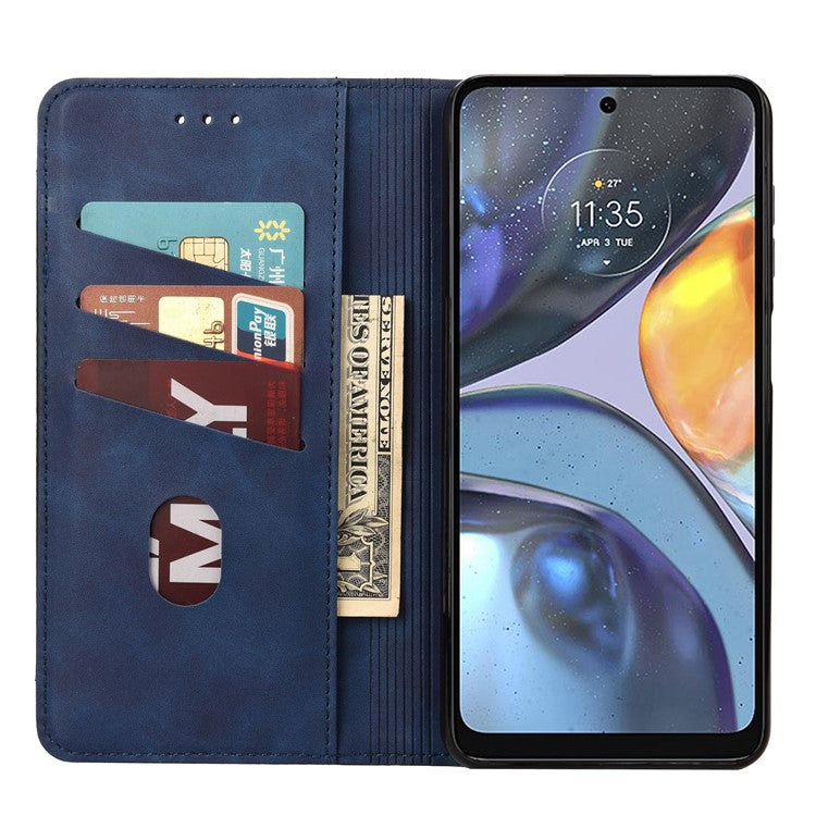 Shockproof Case for Motorola Moto G22 Business Style Phone Stand Cover Phone Case Splicing Leather Shell with Wallet - Blue