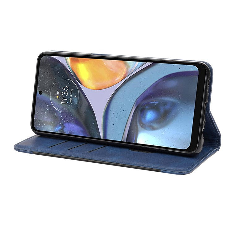 Shockproof Case for Motorola Moto G22 Business Style Phone Stand Cover Phone Case Splicing Leather Shell with Wallet - Blue