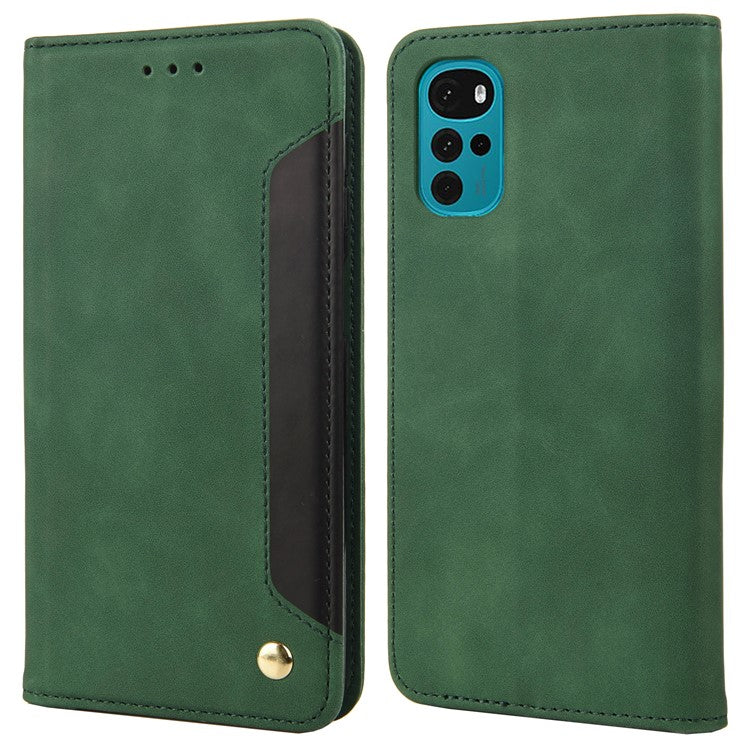 Shockproof Case for Motorola Moto G22 Business Style Phone Stand Cover Phone Case Splicing Leather Shell with Wallet - Green