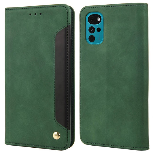 Shockproof Case for Motorola Moto G22 Business Style Phone Stand Cover Phone Case Splicing Leather Shell with Wallet - Green