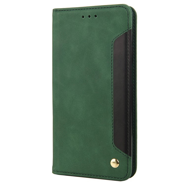 Shockproof Case for Motorola Moto G22 Business Style Phone Stand Cover Phone Case Splicing Leather Shell with Wallet - Green