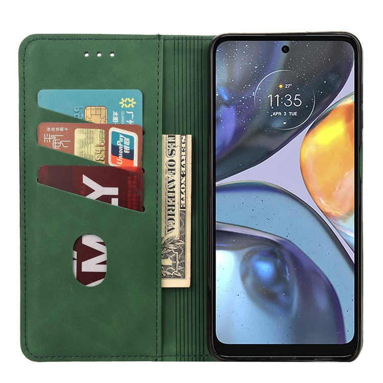 Shockproof Case for Motorola Moto G22 Business Style Phone Stand Cover Phone Case Splicing Leather Shell with Wallet - Green