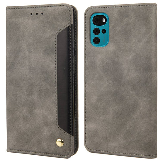 Shockproof Case for Motorola Moto G22 Business Style Phone Stand Cover Phone Case Splicing Leather Shell with Wallet - Grey