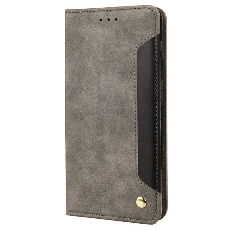 Shockproof Case for Motorola Moto G22 Business Style Phone Stand Cover Phone Case Splicing Leather Shell with Wallet - Grey