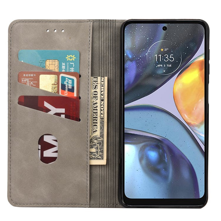 Shockproof Case for Motorola Moto G22 Business Style Phone Stand Cover Phone Case Splicing Leather Shell with Wallet - Grey