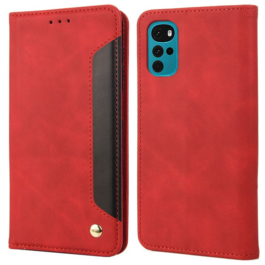 Shockproof Case for Motorola Moto G22 Business Style Phone Stand Cover Phone Case Splicing Leather Shell with Wallet - Red