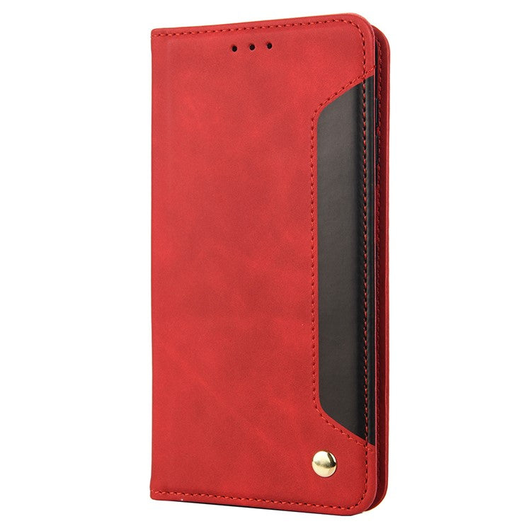 Shockproof Case for Motorola Moto G22 Business Style Phone Stand Cover Phone Case Splicing Leather Shell with Wallet - Red