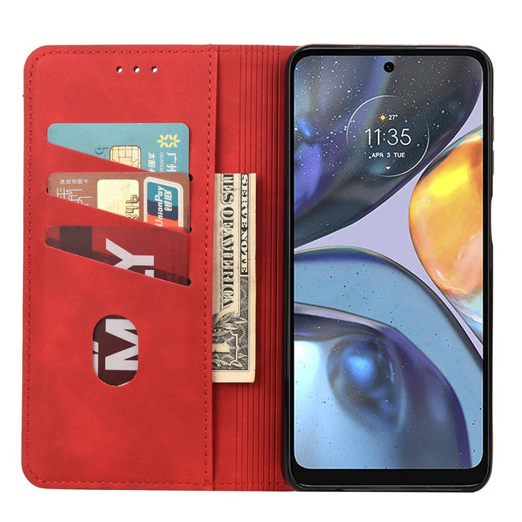 Shockproof Case for Motorola Moto G22 Business Style Phone Stand Cover Phone Case Splicing Leather Shell with Wallet - Red