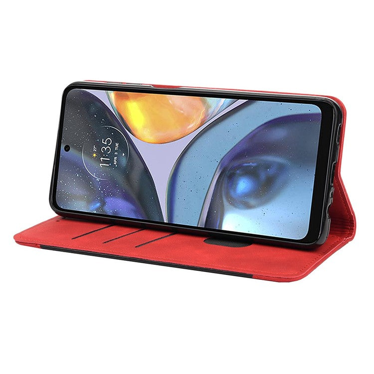 Shockproof Case for Motorola Moto G22 Business Style Phone Stand Cover Phone Case Splicing Leather Shell with Wallet - Red