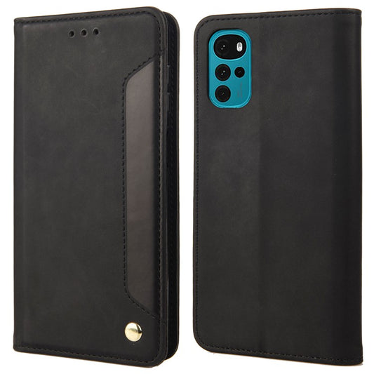 Shockproof Case for Motorola Moto G22 Business Style Phone Stand Cover Phone Case Splicing Leather Shell with Wallet - Black