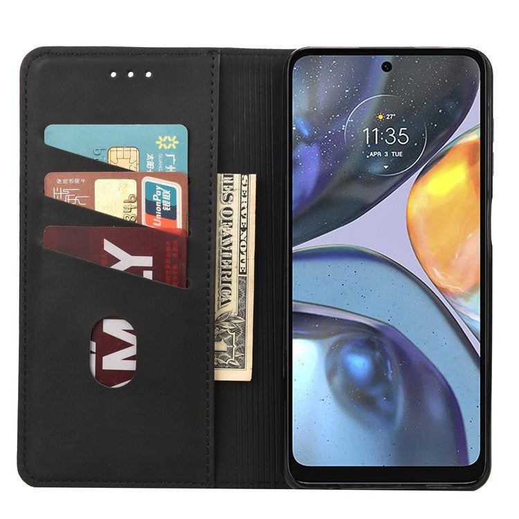 Shockproof Case for Motorola Moto G22 Business Style Phone Stand Cover Phone Case Splicing Leather Shell with Wallet - Black