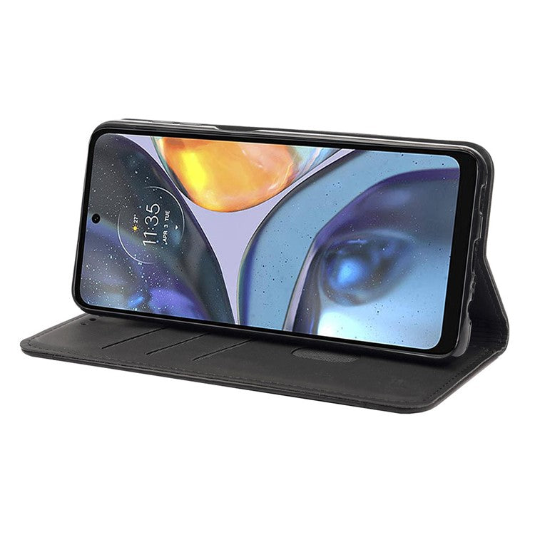 Shockproof Case for Motorola Moto G22 Business Style Phone Stand Cover Phone Case Splicing Leather Shell with Wallet - Black
