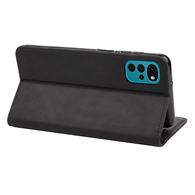 Shockproof Case for Motorola Moto G22 Business Style Phone Stand Cover Phone Case Splicing Leather Shell with Wallet - Black