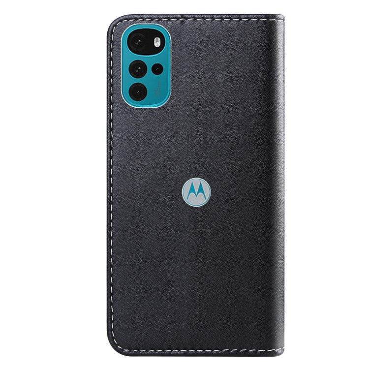 Three-color Splicing Phone Case for Motorola Moto G22 / Moto E32s 4G Shockproof Folio Flip Cover PU Leather Wallet Stand Case - Black / White / Grey