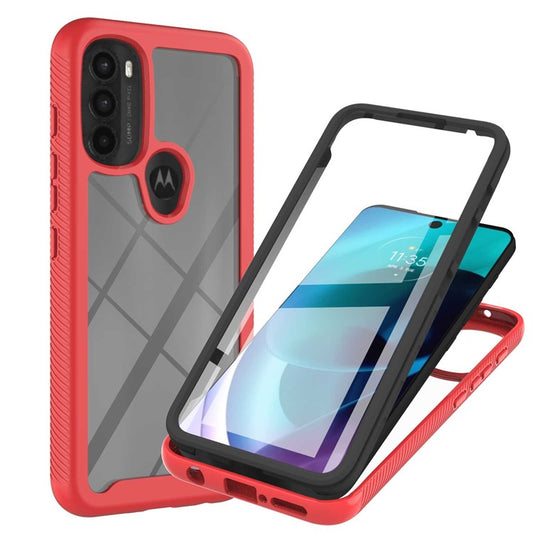 YB PC Series-6 for Motorola Moto G71 5G Full Protection Anti-fall Detachable Built-in PET Screen Protector Phone Case TPU+PC Cover - Red