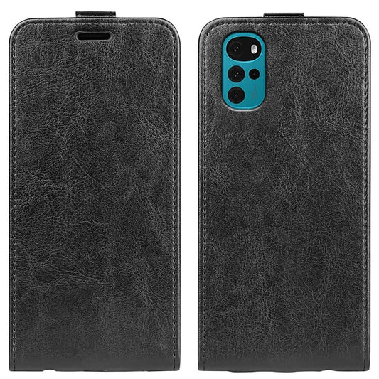 Vertical Flip Leather Case for Motorola Moto G22, Crazy Horse Texture Shockproof Phone Cover with Card Holder - Black