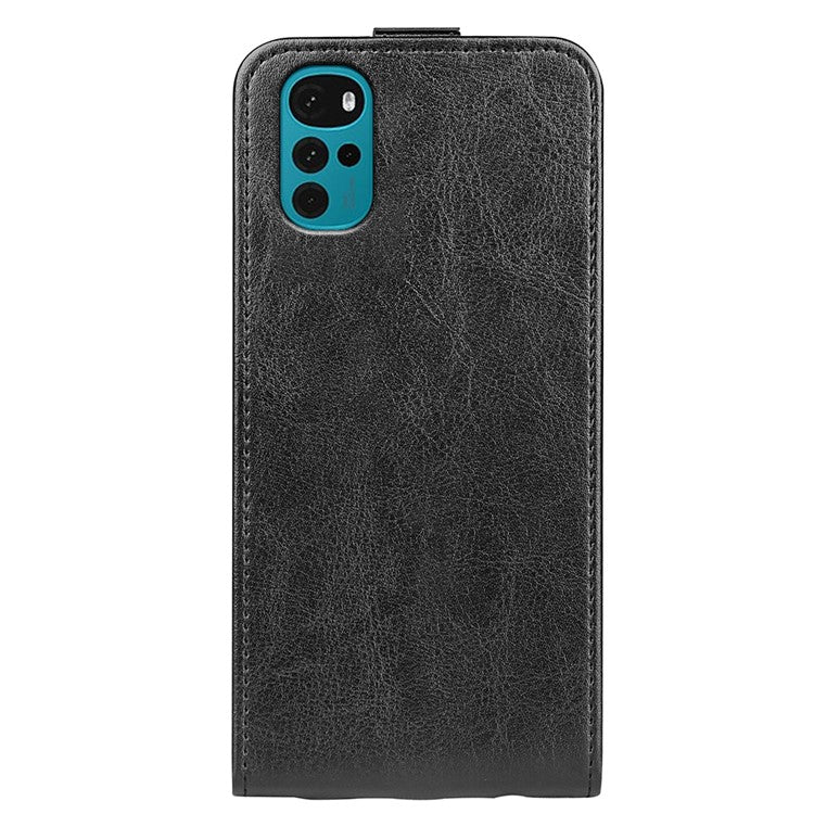 Vertical Flip Leather Case for Motorola Moto G22, Crazy Horse Texture Shockproof Phone Cover with Card Holder - Black