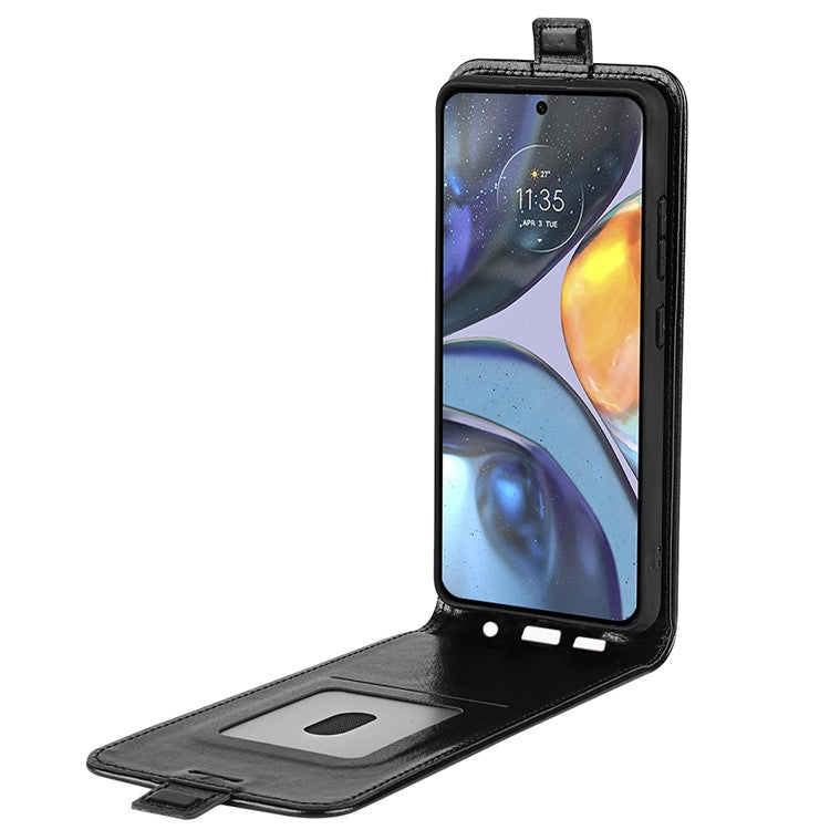 Vertical Flip Leather Case for Motorola Moto G22, Crazy Horse Texture Shockproof Phone Cover with Card Holder - Black
