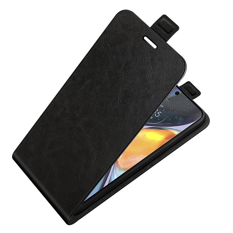 Vertical Flip Leather Case for Motorola Moto G22, Crazy Horse Texture Shockproof Phone Cover with Card Holder - Black