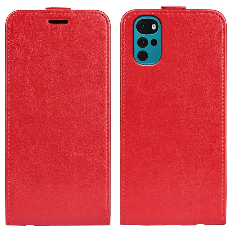 Vertical Flip Leather Case for Motorola Moto G22, Crazy Horse Texture Shockproof Phone Cover with Card Holder - Red