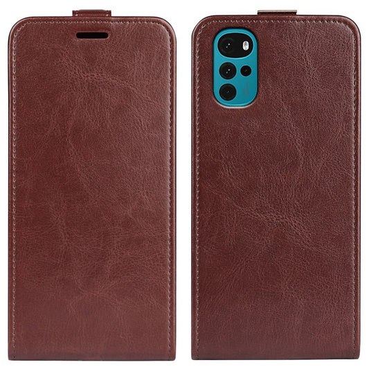 Vertical Flip Leather Case for Motorola Moto G22, Crazy Horse Texture Shockproof Phone Cover with Card Holder - Brown