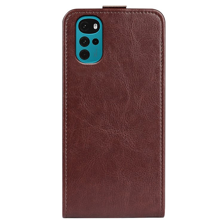Vertical Flip Leather Case for Motorola Moto G22, Crazy Horse Texture Shockproof Phone Cover with Card Holder - Brown