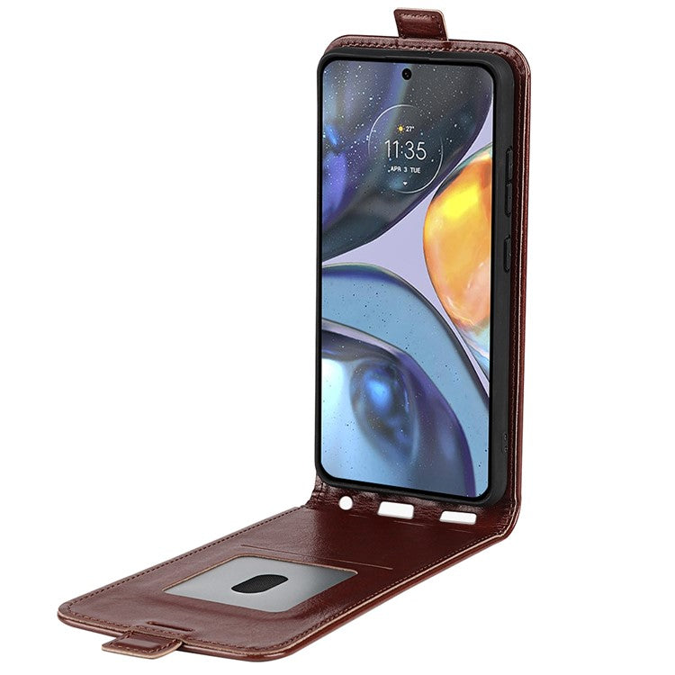 Vertical Flip Leather Case for Motorola Moto G22, Crazy Horse Texture Shockproof Phone Cover with Card Holder - Brown