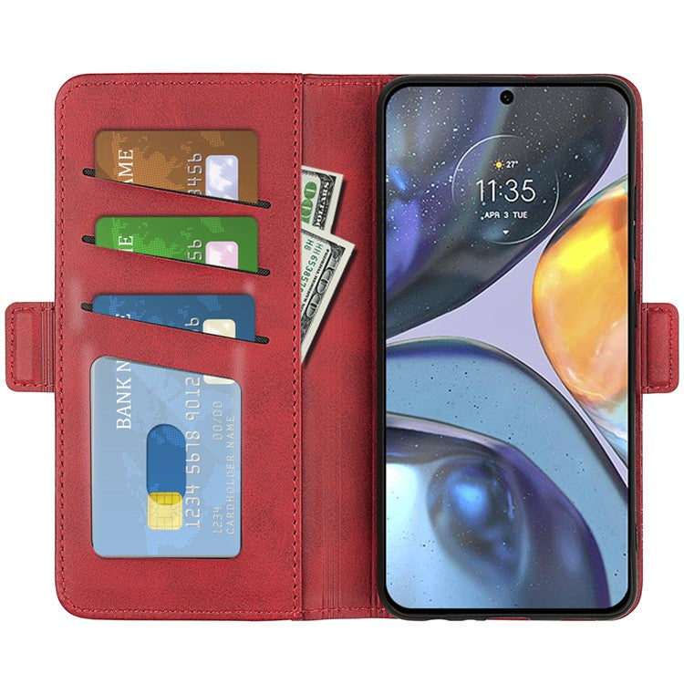 Shockproof Business Textured Wallet Case for Motorola Moto G22 PU Leather Dual Magnetic Clasps Cell Phone Cover with Stand - Red