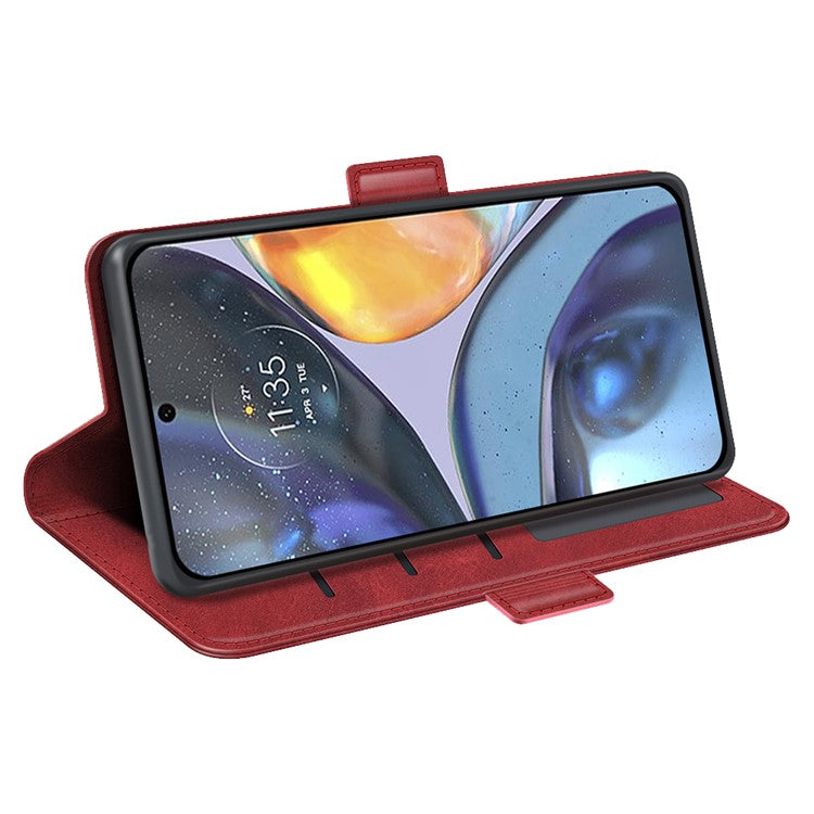 Shockproof Business Textured Wallet Case for Motorola Moto G22 PU Leather Dual Magnetic Clasps Cell Phone Cover with Stand - Red