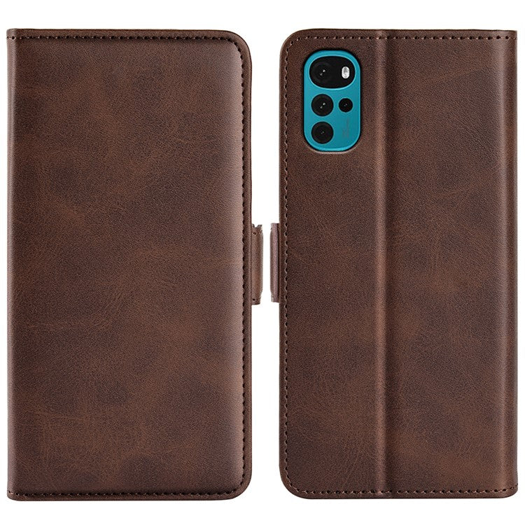 Shockproof Business Textured Wallet Case for Motorola Moto G22 PU Leather Dual Magnetic Clasps Cell Phone Cover with Stand - Brown