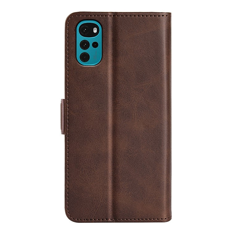 Shockproof Business Textured Wallet Case for Motorola Moto G22 PU Leather Dual Magnetic Clasps Cell Phone Cover with Stand - Brown