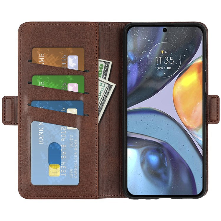 Shockproof Business Textured Wallet Case for Motorola Moto G22 PU Leather Dual Magnetic Clasps Cell Phone Cover with Stand - Brown