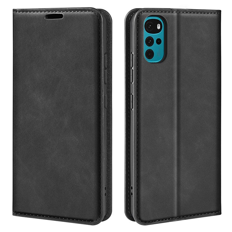 Silky-Touch Folio Flip Cover for Motorola Moto G22 Leather Phone Protective Case with Wallet Stand - Black