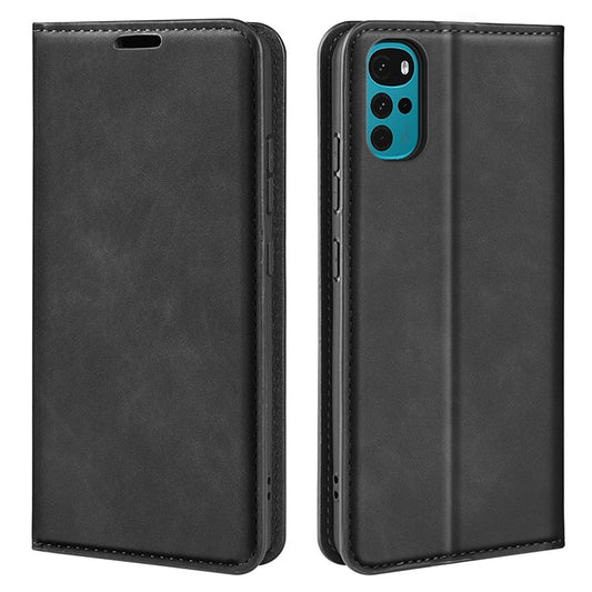 Silky-Touch Folio Flip Cover for Motorola Moto G22 Leather Phone Protective Case with Wallet Stand - Black