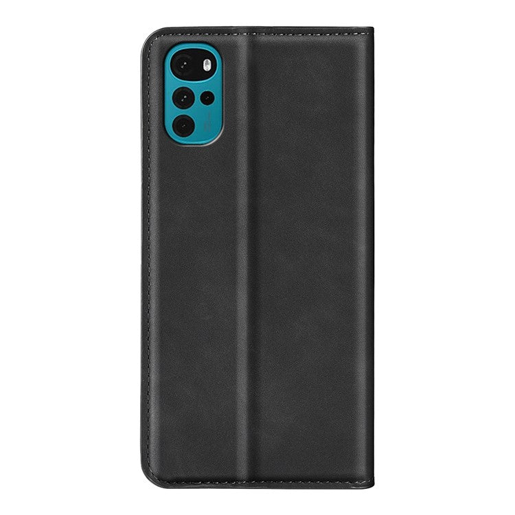 Silky-Touch Folio Flip Cover for Motorola Moto G22 Leather Phone Protective Case with Wallet Stand - Black