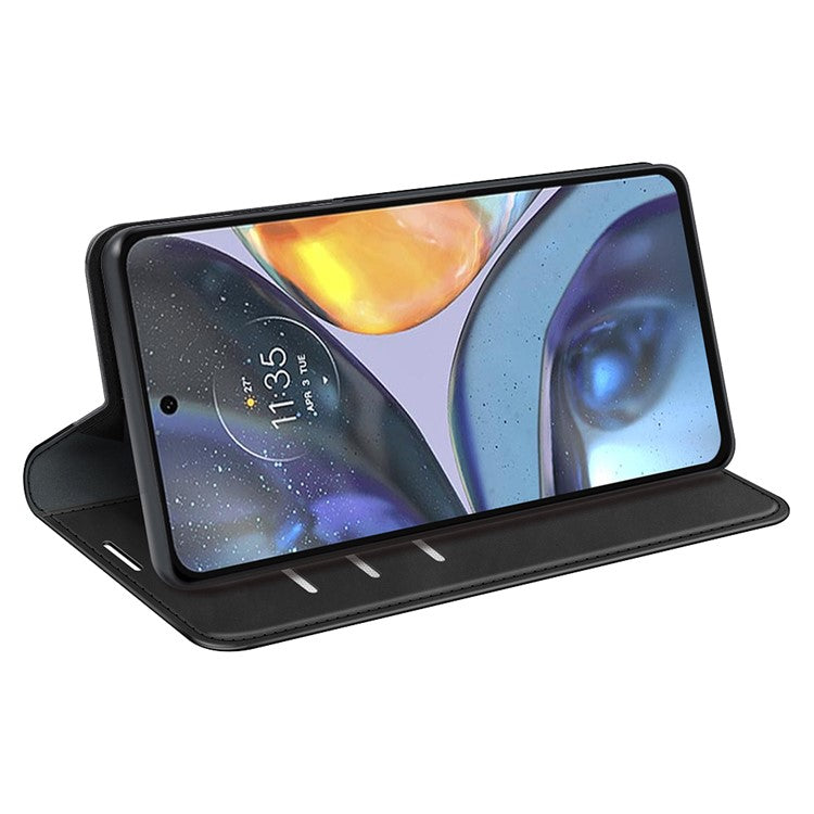 Silky-Touch Folio Flip Cover for Motorola Moto G22 Leather Phone Protective Case with Wallet Stand - Black