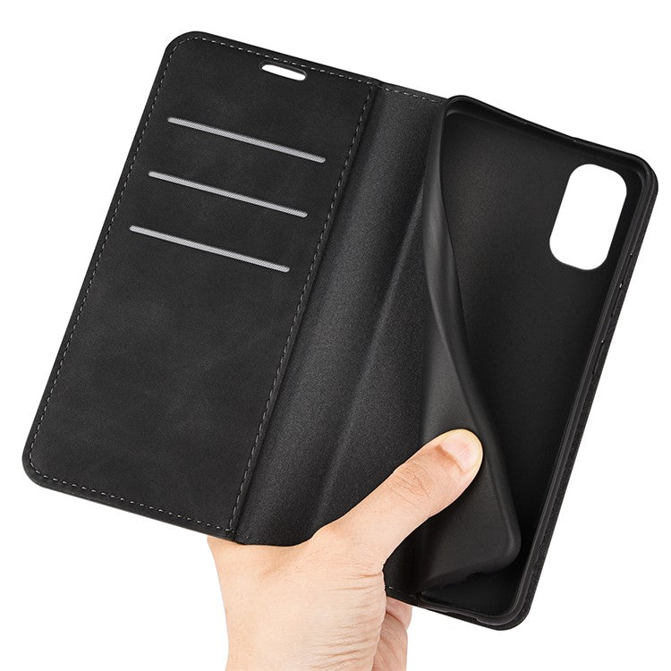 Silky-Touch Folio Flip Cover for Motorola Moto G22 Leather Phone Protective Case with Wallet Stand - Black