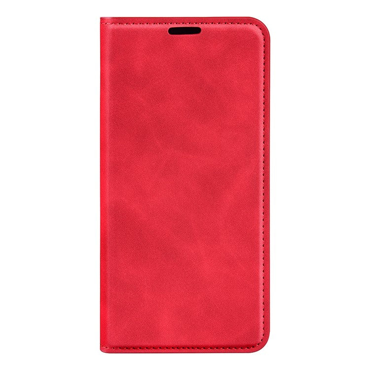 Silky-Touch Folio Flip Cover for Motorola Moto G22 Leather Phone Protective Case with Wallet Stand - Red