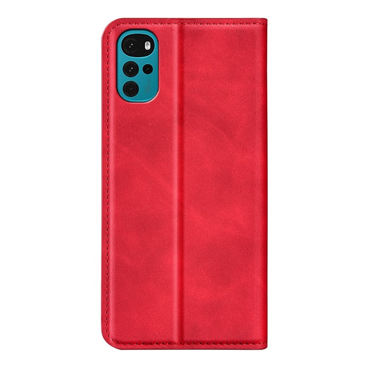 Silky-Touch Folio Flip Cover for Motorola Moto G22 Leather Phone Protective Case with Wallet Stand - Red
