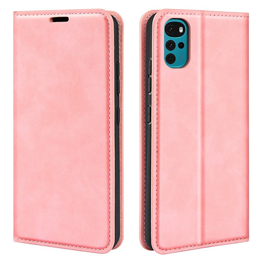 Silky-Touch Folio Flip Cover for Motorola Moto G22 Leather Phone Protective Case with Wallet Stand - Pink