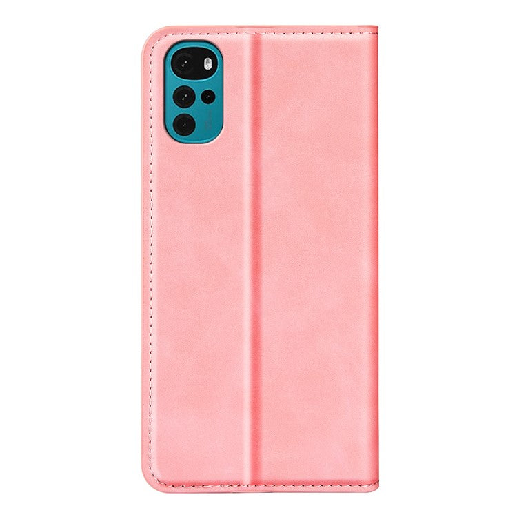 Silky-Touch Folio Flip Cover for Motorola Moto G22 Leather Phone Protective Case with Wallet Stand - Pink