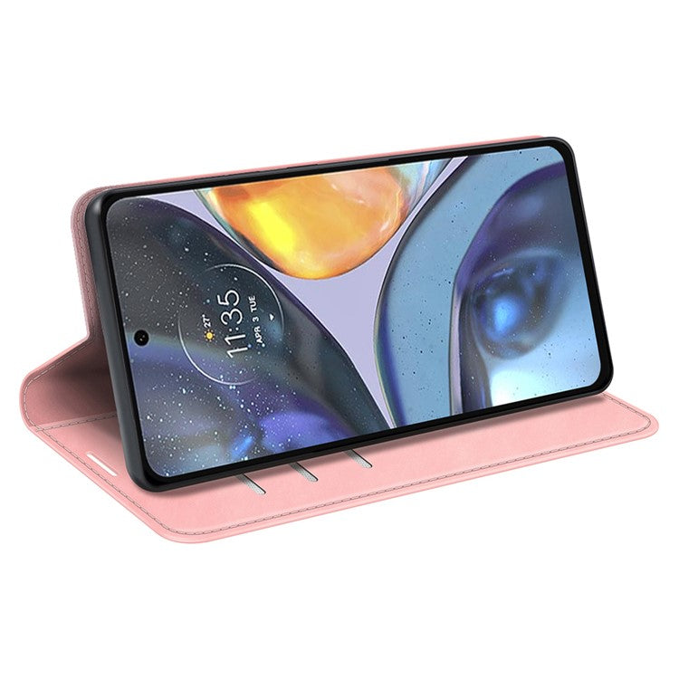 Silky-Touch Folio Flip Cover for Motorola Moto G22 Leather Phone Protective Case with Wallet Stand - Pink